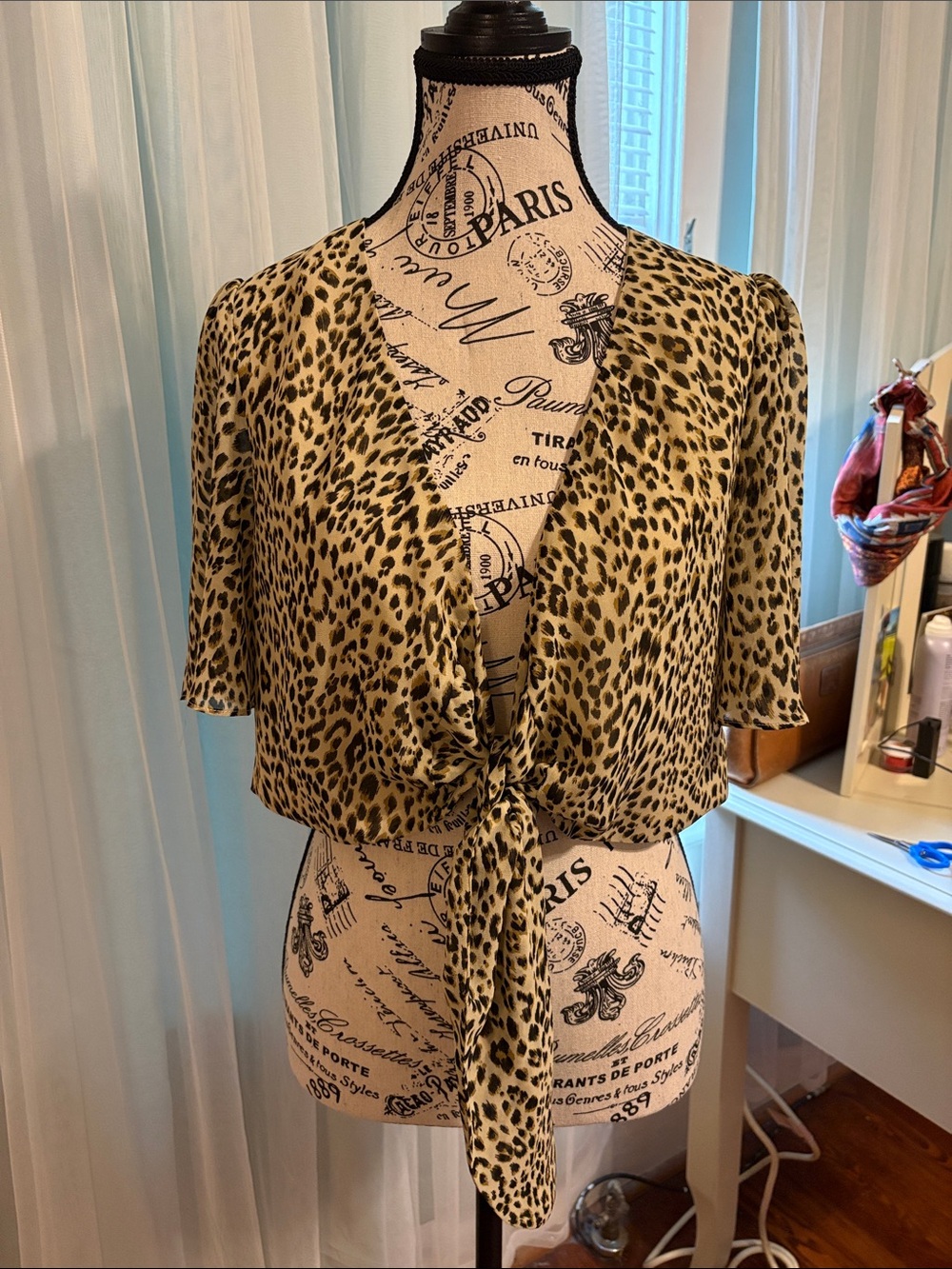Fashion Nova Leopard-Print Tie-Front Crop Top - Beige & Black